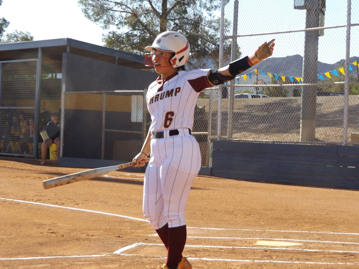 Charlotte Uyeno/Pahrump Valley Times Evalenne Armendariz cheers as the girls softball team won ...
